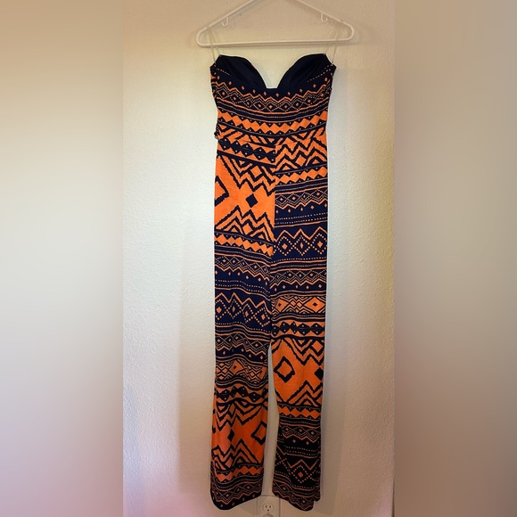 A’GACI Aztec Strapless Jumpsuit V Neck Wire Side Tie Summer Wear - Picture 4 of 6
